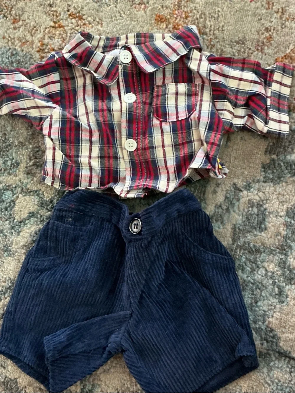 Build-A-Bear Plaid Button-Down Shirt in Red, Cream & Navy